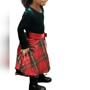 EUC Bonnie Jean Elegant & Festive Green Velvet Top Red Bow Holiday Dress | Sz: 5